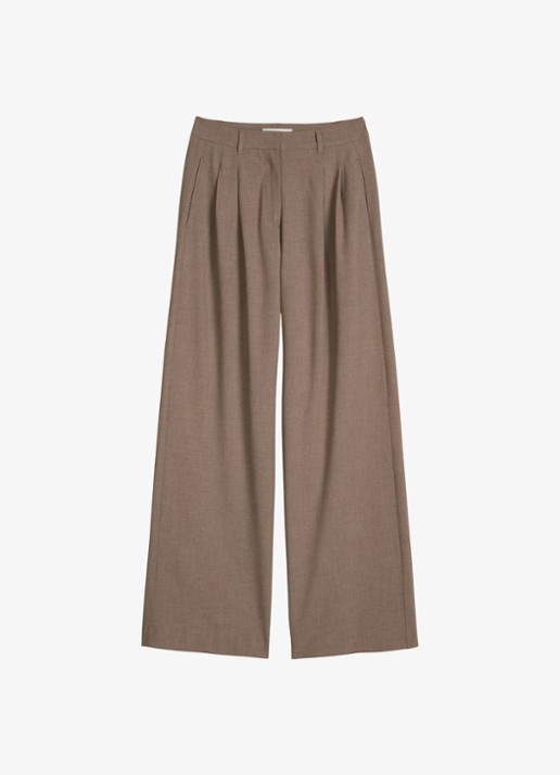Marc O'Polo High waist wide fit pantalon met steekzakken - voorkant lichtbruin