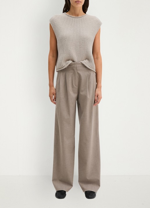 Marc O'Polo High waist wide fit pantalon met steekzakken - voorkant 2 lichtbruin