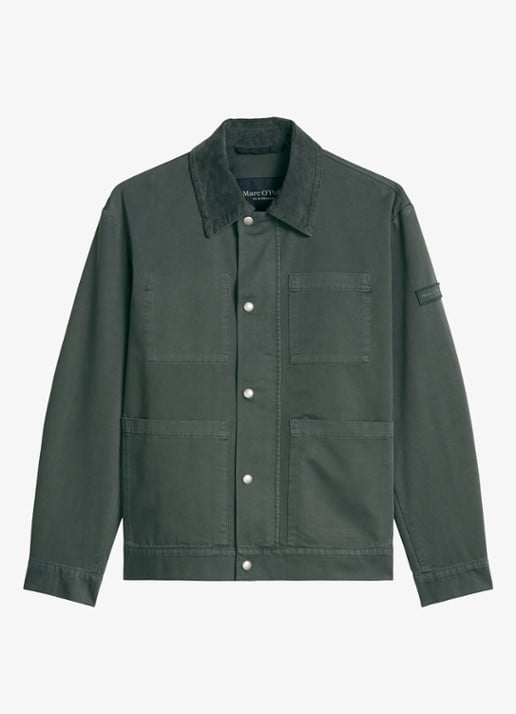 Marc O'Polo Jack met opgestikte zakken en cordurdoy kraag - voorkant mangrove-0362 / groen