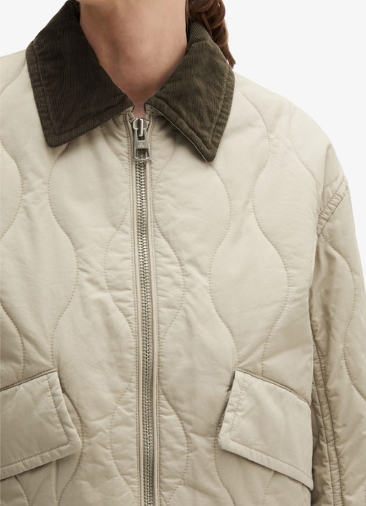 Marc O'Polo Jack met quilt patroon en kraag - detail 3 linen beige / grijs