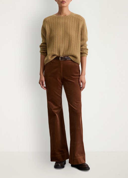 Marc O'Polo Kabelgebreide pullover met sierknopen - voorkant 2 zand