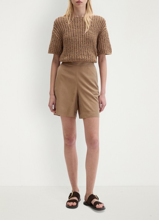 Marc O'Polo Korte broek met steekzakken - voorkant 5 burnt brown-1972 / bruin
