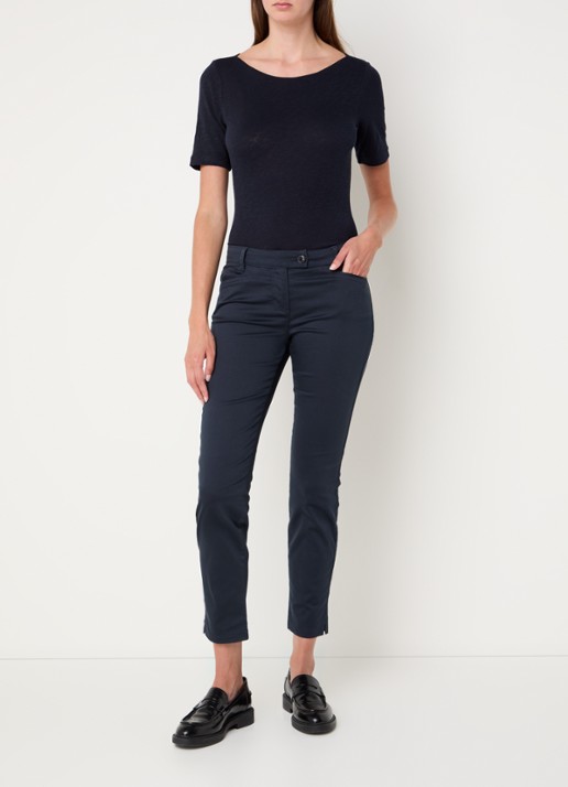 Marc O'Polo Laxa mid waist skinny fit pantalon in  katoenblend - voorkant 2 donkerblauw