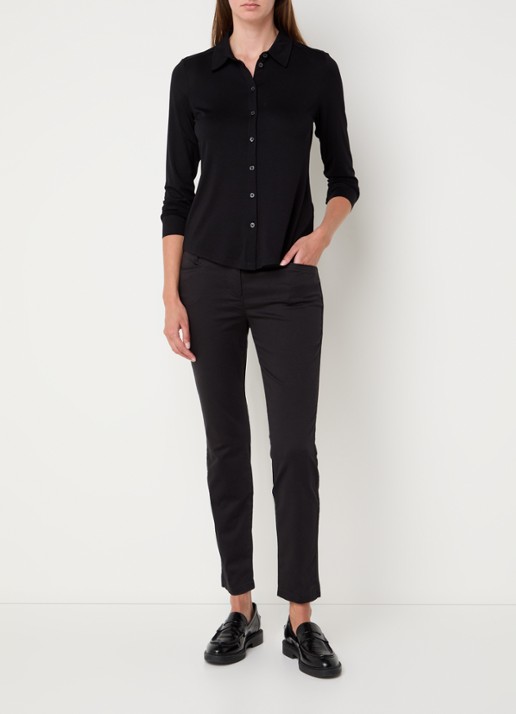 Marc O'Polo Laxa mid waist skinny fit pantalon in  katoenblend - voorkant 3 zwart