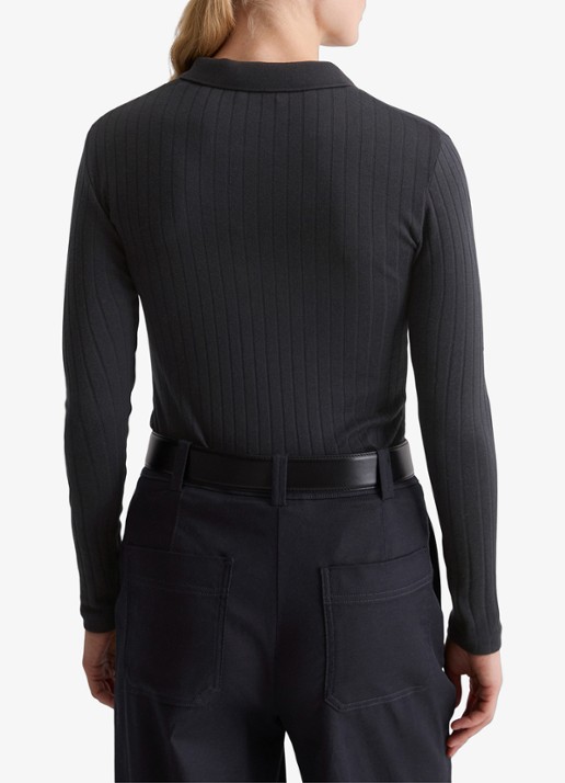 Marc O'Polo Longsleeve in katoenblend met polokraag - achterkant donkerblauw