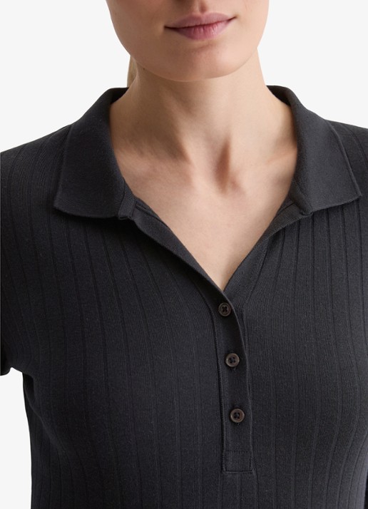 Marc O'Polo Longsleeve in katoenblend met polokraag - detail 3 donkerblauw