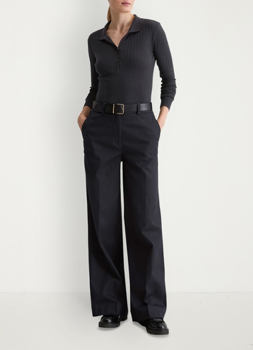 Marc O'Polo Longsleeve in katoenblend met polokraag - voorkant 5 donkerblauw