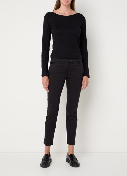Marc O'Polo Longsleeve met boothals - voorkant 3 zwart
