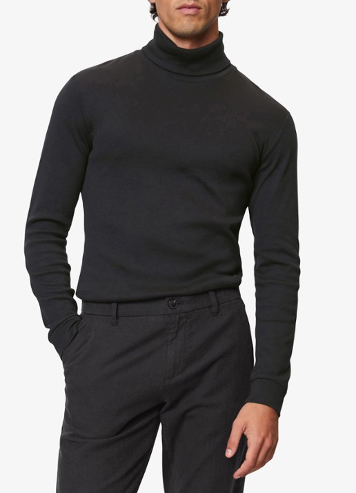 Marc O'Polo Longsleeve met col - voorkant 3 zwart