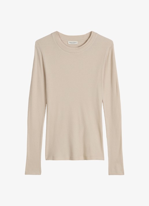 Marc O'Polo Longsleeve met ribstructuur - voorkant beige