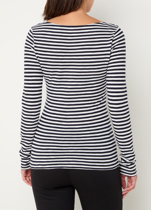 Marc O'Polo Longsleeve met streepprint en boothals - achterkant 5 donkerblauw