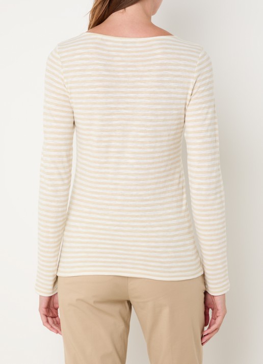 Marc O'Polo Longsleeve met streepprint en boothals - achterkant 4 gebroken wit