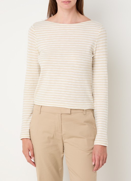Marc O'Polo Longsleeve met streepprint en boothals - detail gebroken wit