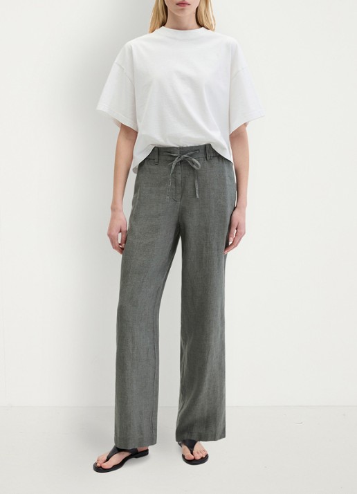 Marc O'Polo Loose fit broek met trekkoord - voorkant 2 slate grey melange-0777 / grijs