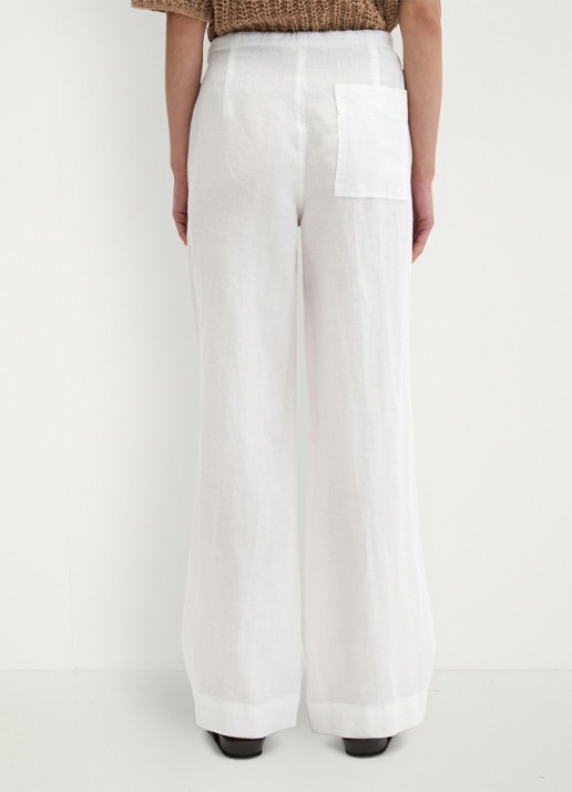 Marc O'Polo Loose fit palazzo broek van linnen met steekzakken - achterkant 5 white-0163 / wit