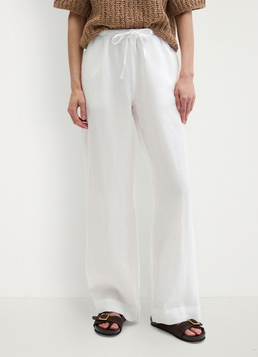 Marc O'Polo Loose fit palazzo broek van linnen met steekzakken - detail 3 white-0163 / wit