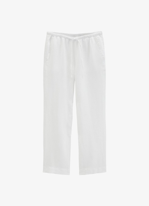 Marc O'Polo Loose fit palazzo broek van linnen met steekzakken - voorkant white-0163 / wit