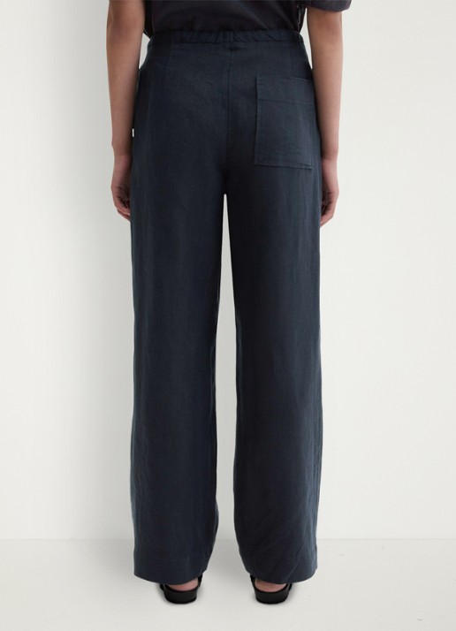 Marc O'Polo Loose fit palazzo broek van linnen met steekzakken - achterkant 5 deep night blue-4300 / blauw
