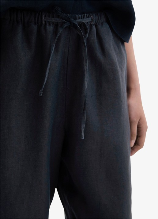 Marc O'Polo Loose fit palazzo broek van linnen met steekzakken - detail 4 deep night blue-4300 / blauw