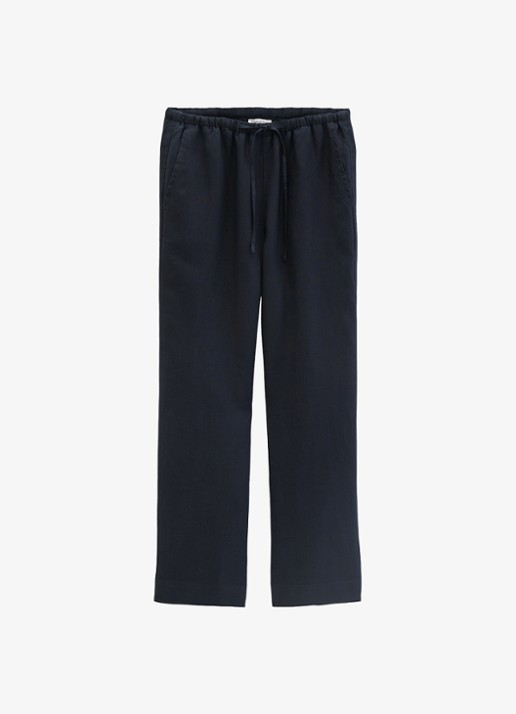 Marc O'Polo Loose fit palazzo broek van linnen met steekzakken - voorkant 2 deep night blue-4300 / blauw