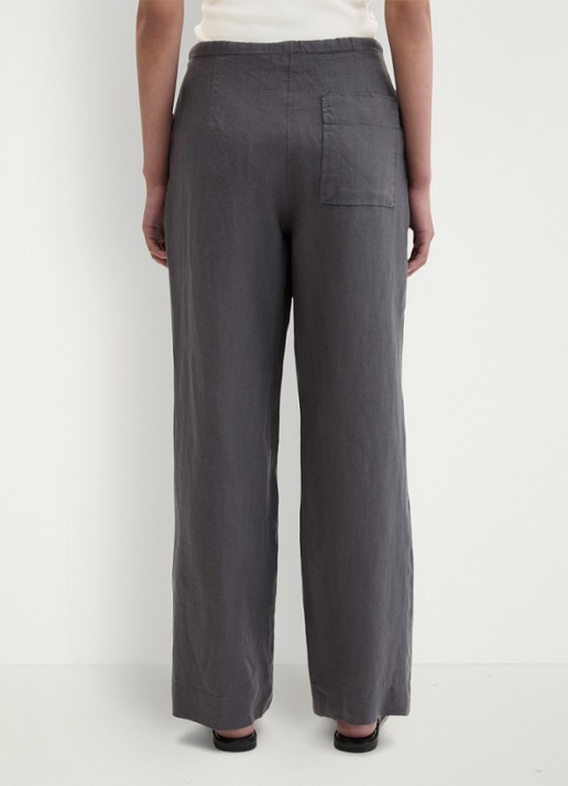 Marc O'Polo Loose fit palazzo broek van linnen met steekzakken - achterkant 2 oxide grey-0364 / grijs