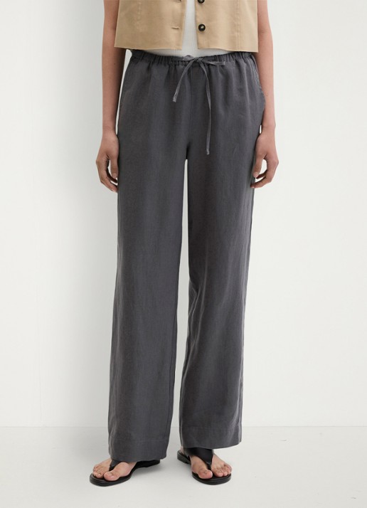 Marc O'Polo Loose fit palazzo broek van linnen met steekzakken - detail 3 oxide grey-0364 / grijs