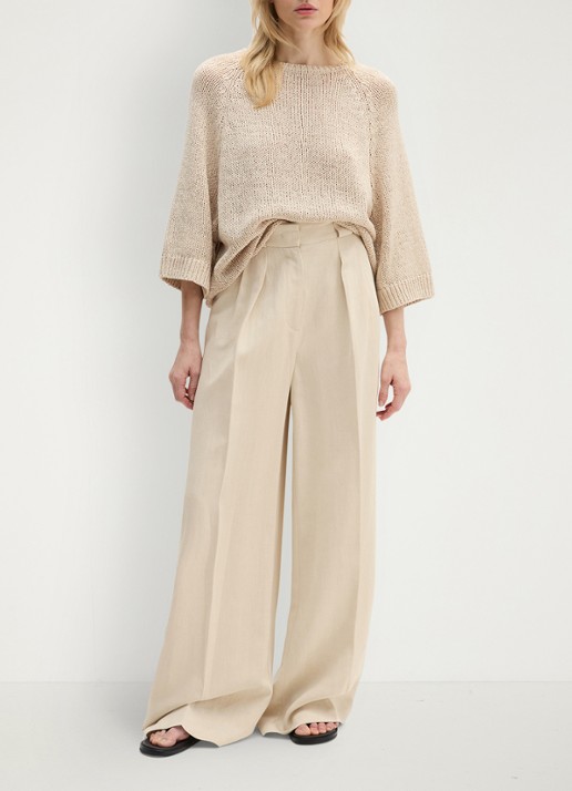 Marc O'Polo Loose fit pantalon in linnenblend  - voorkant 5 beige