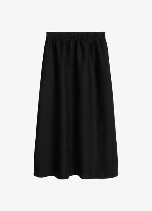 Marc O'Polo Maxi rok van linnen met plooien - voorkant 4 black-0001 / zwart