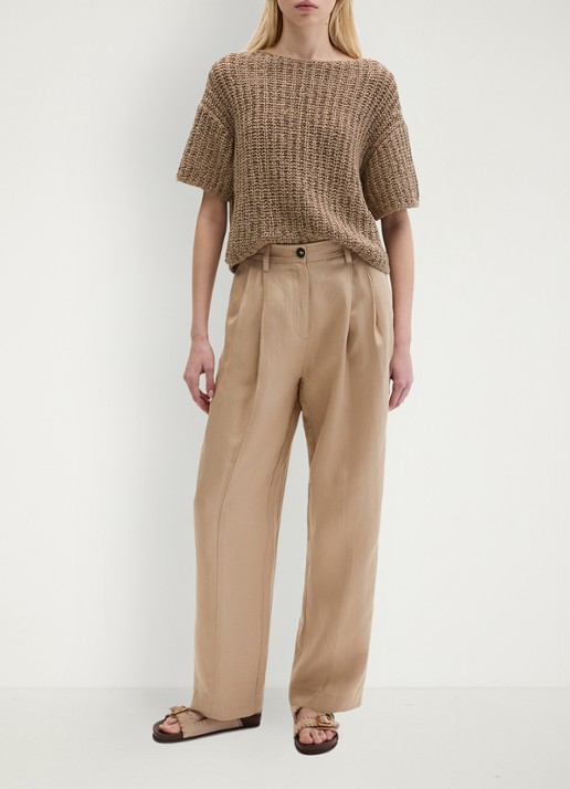 Marc O'Polo Mid waist loose fit pantalon  met steekzakken - voorkant 2 sandpaper-2326 / beige