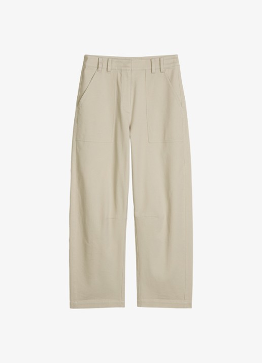 Marc O'Polo  Mid waist straight fit broek met opgestikte zakken - voorkant 2 linen beige / grijs