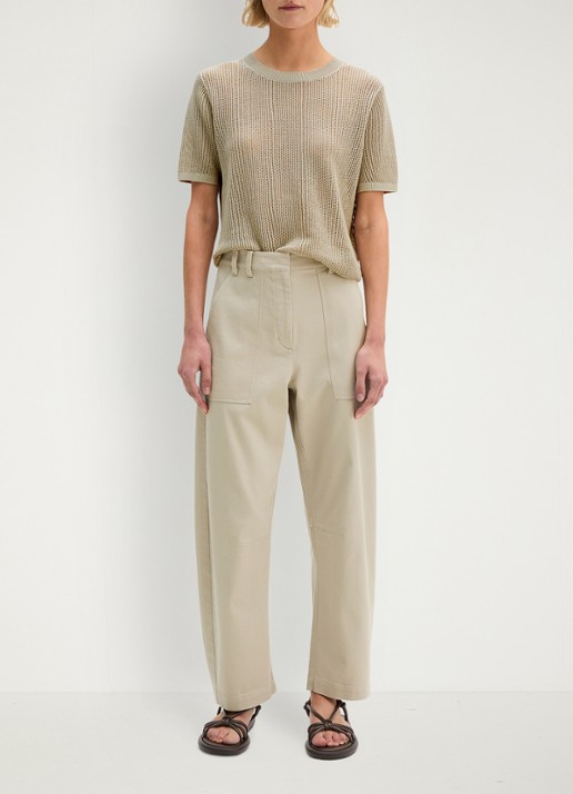Marc O'Polo  Mid waist straight fit broek met opgestikte zakken - voorkant 3 linen beige / grijs