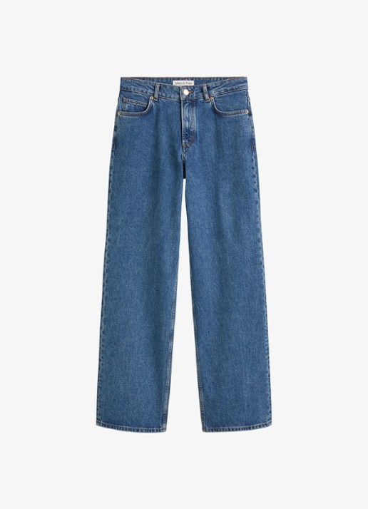 Marc O'Polo Mid waist straight leg jeans met steekzakken - voorkant indigo