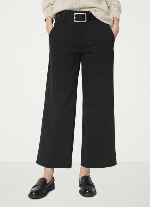 Marc O'Polo Mid waist wide fit culotte van jersey met steekzakken - voorkant 4 zwart
