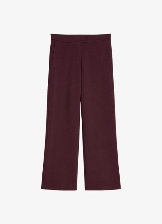 Marc O'Polo Mid waist wide fit pantalon met gemêleerd dessin - voorkant 2 kersenrood