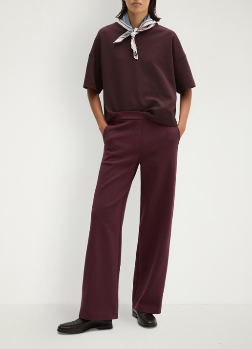 Marc O'Polo Mid waist wide fit pantalon met gemêleerd dessin - voorkant 3 kersenrood
