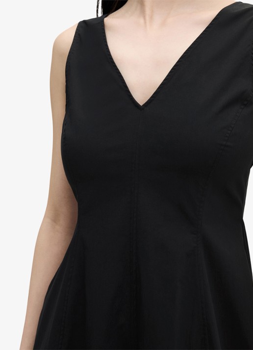 Marc O'Polo Midi A-lijn jurk met V-hals - detail 3 black / zwart