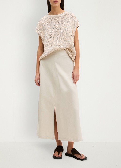 Marc O'Polo Midi A-lijn rok in lyocell blend met split - voorkant 5 beige