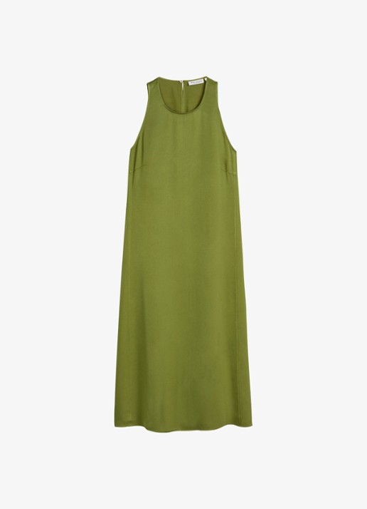 Marc O'Polo Midi jurk met ronde hals en steekzakken - voorkant 2 shaded fern / groen