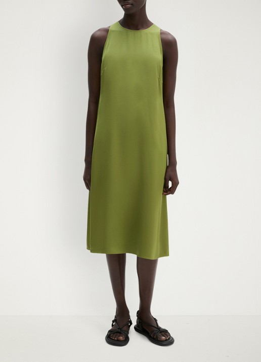 Marc O'Polo Midi jurk met ronde hals en steekzakken - voorkant 3 shaded fern / groen