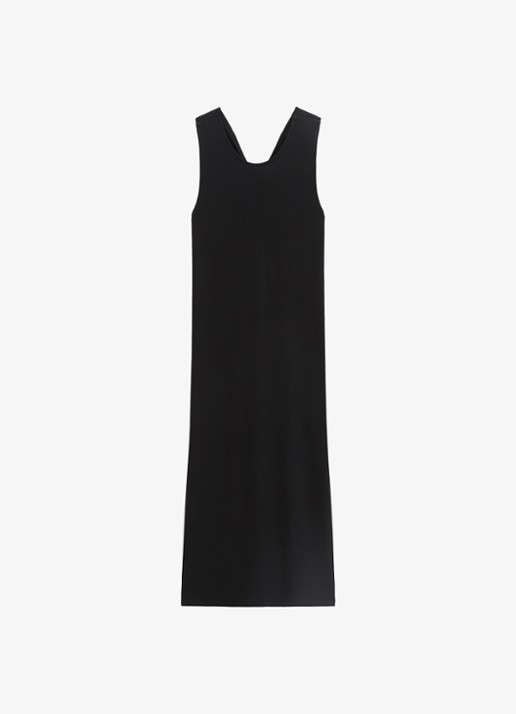 Marc O'Polo Midi jurk met ronde hals - voorkant 2 black-0001 / zwart