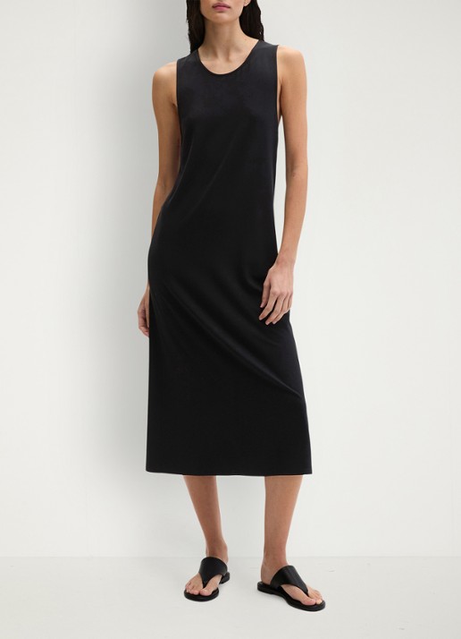 Marc O'Polo Midi jurk met ronde hals - voorkant 3 black-0001 / zwart