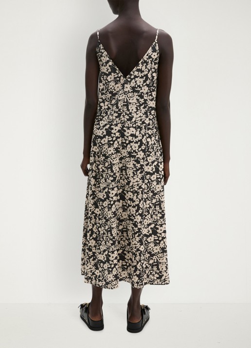 Marc O'Polo Midi jurk met V-hals en bloemenprint - achterkant 3 black multi 03 / zwart