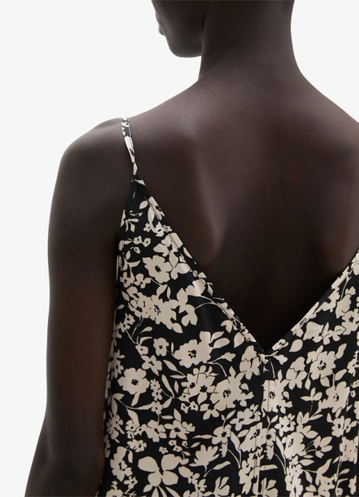 Marc O'Polo Midi jurk met V-hals en bloemenprint - detail 5 black multi 03 / zwart
