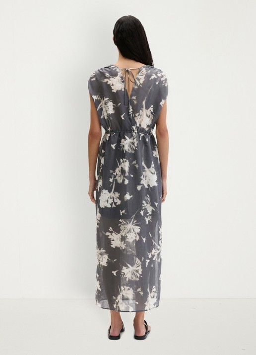 Marc O'Polo Midi jurk met V-hals - achterkant dark grey_multi_03-0534 / grijs