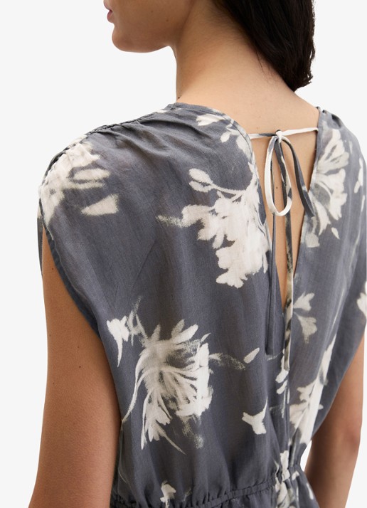 Marc O'Polo Midi jurk met V-hals - detail 3 dark grey_multi_03-0534 / grijs