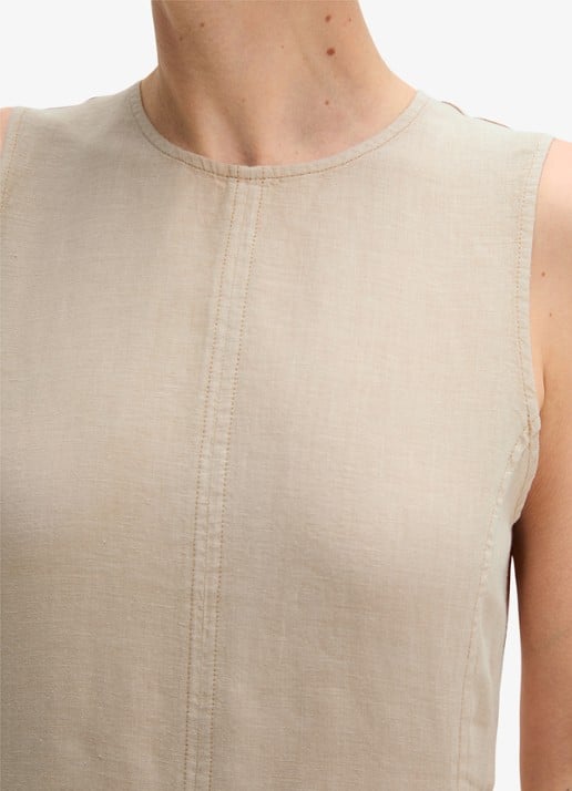 Marc O'Polo Midi jurk van linnen met ronde hals - detail 4 sandpaper-2326 / beige