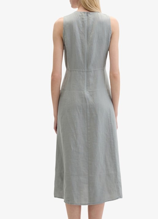 Marc O'Polo Midi jurk van linnen met ronde hals - achterkant quiet sea-0639 / blauw