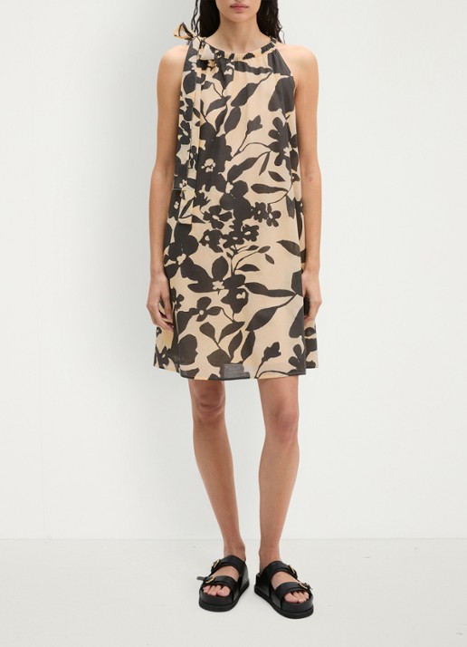 Marc O'Polo Mini jurk met bloemenprint  - voorkant 2 beige
