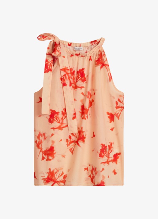 Marc O'Polo Mouwloze top met print - voorkant medium orange_multi_4-9432 / oranje