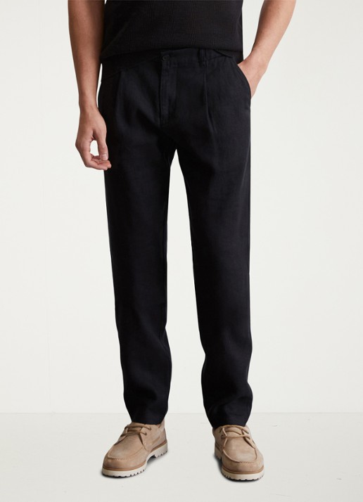 Marc O'Polo Osby tapered fit chino van linnen met plooidetail